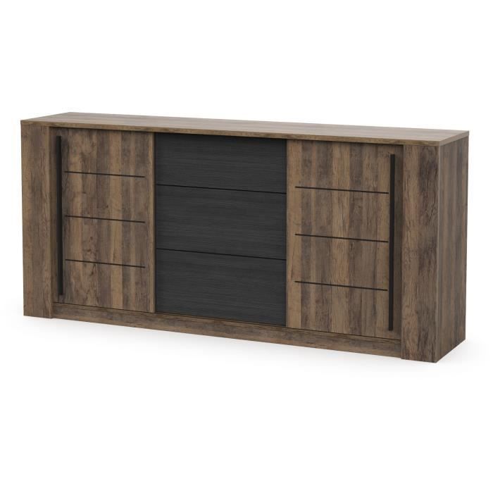 MONACO-senkki - tammi ja musta viimeistely - 2 ovea + 3 laatikkoa - L206 x S44,9 x K94 cm - CBA FURNITURE