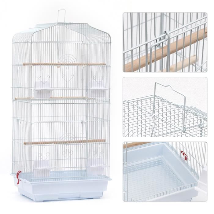 Jaula portátil HEK para periquitos, loros, agapornis, pinzones cebra y canarios, 46 x 36 x 92 cm, blanca.