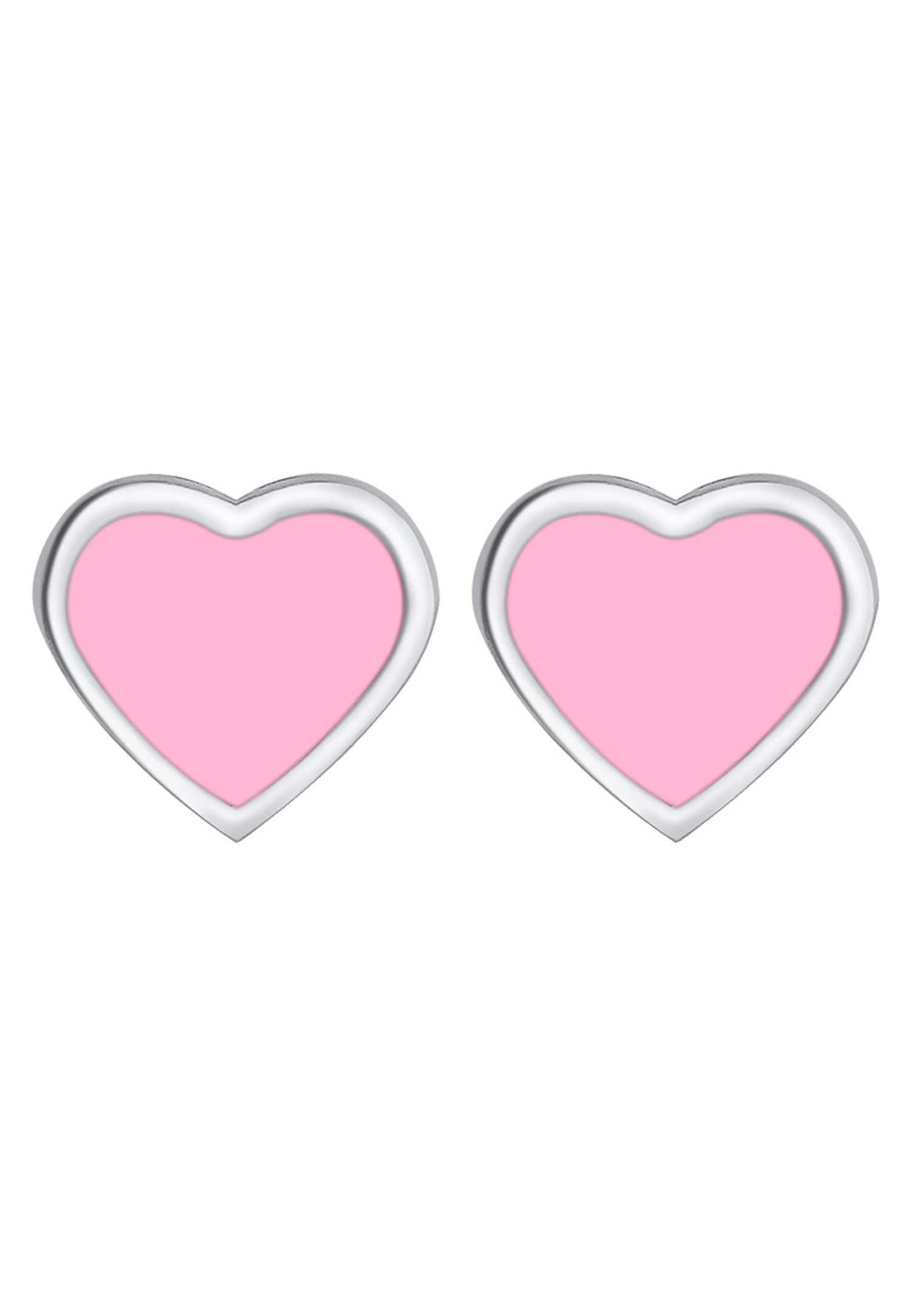 Elli Enfants Clous d'oreilles cœur Émail rose en Argent Sterling 925