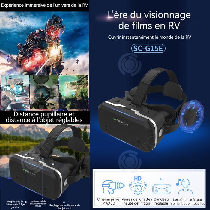 Auriculares de realidad virtual INN G15E con auriculares, gafas de protección ocular, realidad virtual HD 3D compatible con teléfonos.