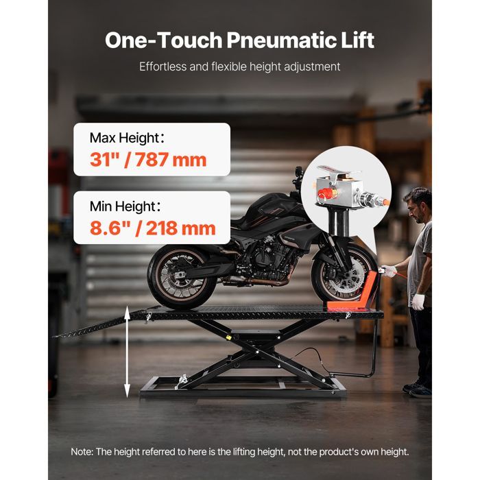 Cric per moto - Duoku - con capacità di carico di 680 kg - Sollevatore pneumatico - Altezza di sollevamento 18-94 cm - Tavolo di sollevamento per moto