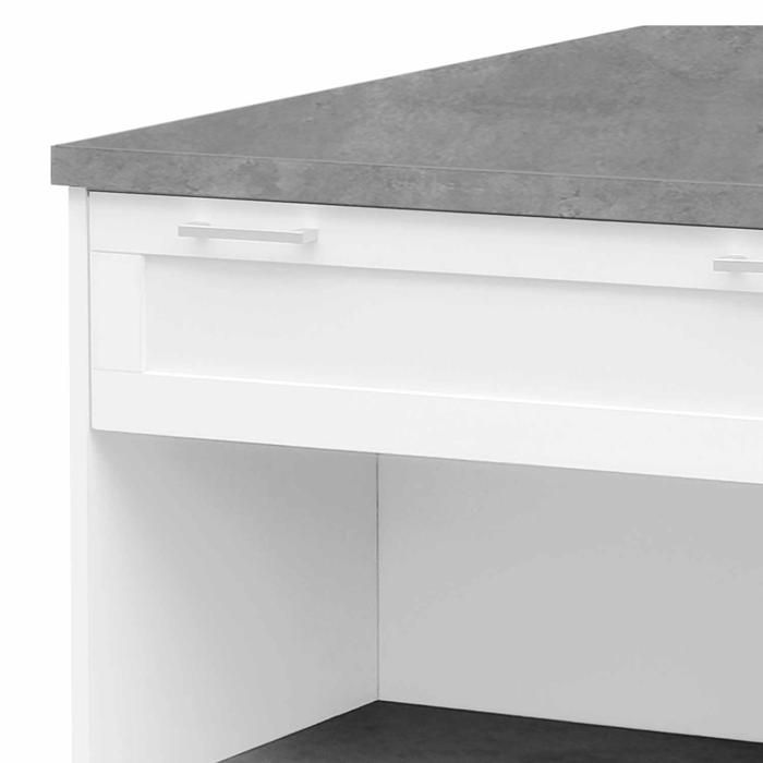 IDMARKET VITO 130cm White Standing Kitchen Island with Concrete Effect Top, 4-Person Bar Table, White Finish