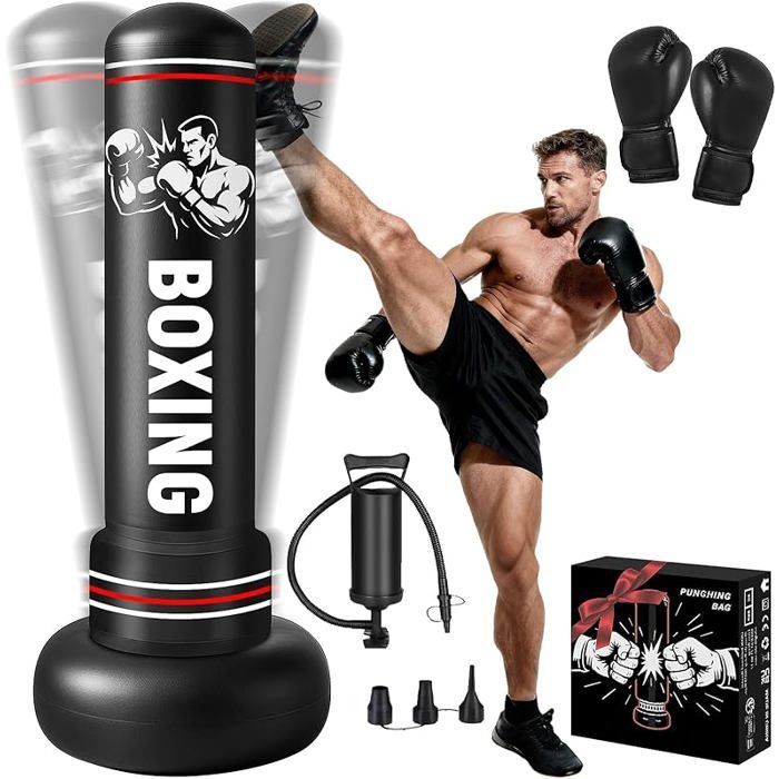 Sacco da boxe gonfiabile per adulti da 190 cm con guantoni e pompa ad aria, sacco da boxe autoportante per bambini, per MMA, Karate e Fitness