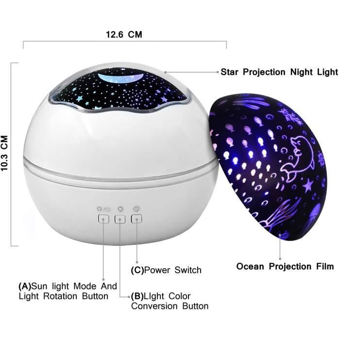 Projector - TD® - 360° Rotating - Colourful Lights - Children's Night Light - 8 Modes