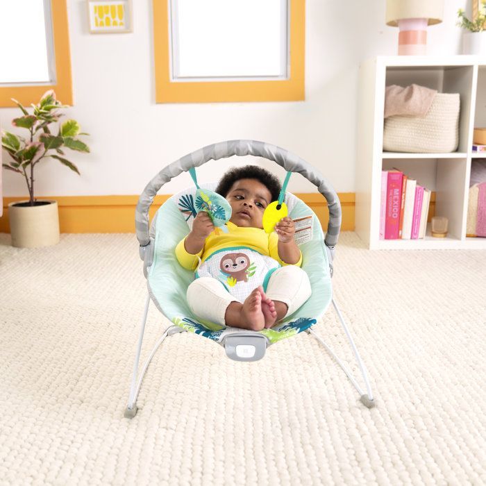 BRIGHT STARTS Wild Wonders Vibrerende Babybouncer - Afneembare Speelboog, 3-puntsgordel