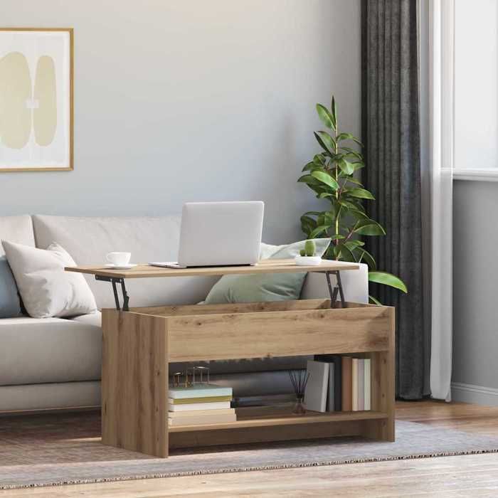 Mesa de centro vidaXL, roble artesanal, 102 x 50 x 52,5 cm