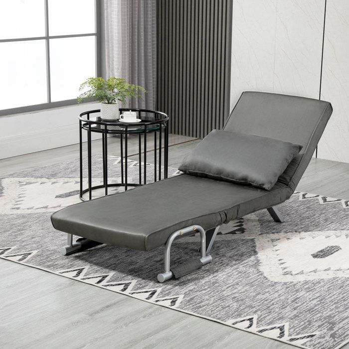 Sofá-cama com colchão - HOMCOM - poltrona dobrável conversível com encosto e almofada ajustáveis - metal e camurça - cinza