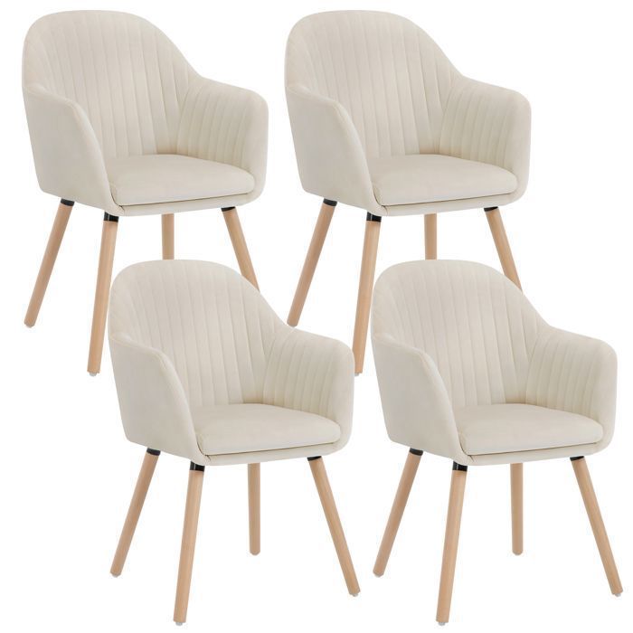 WOLTU Chairs – Contemporary, velvet & wood, cream and white (Set of 4)