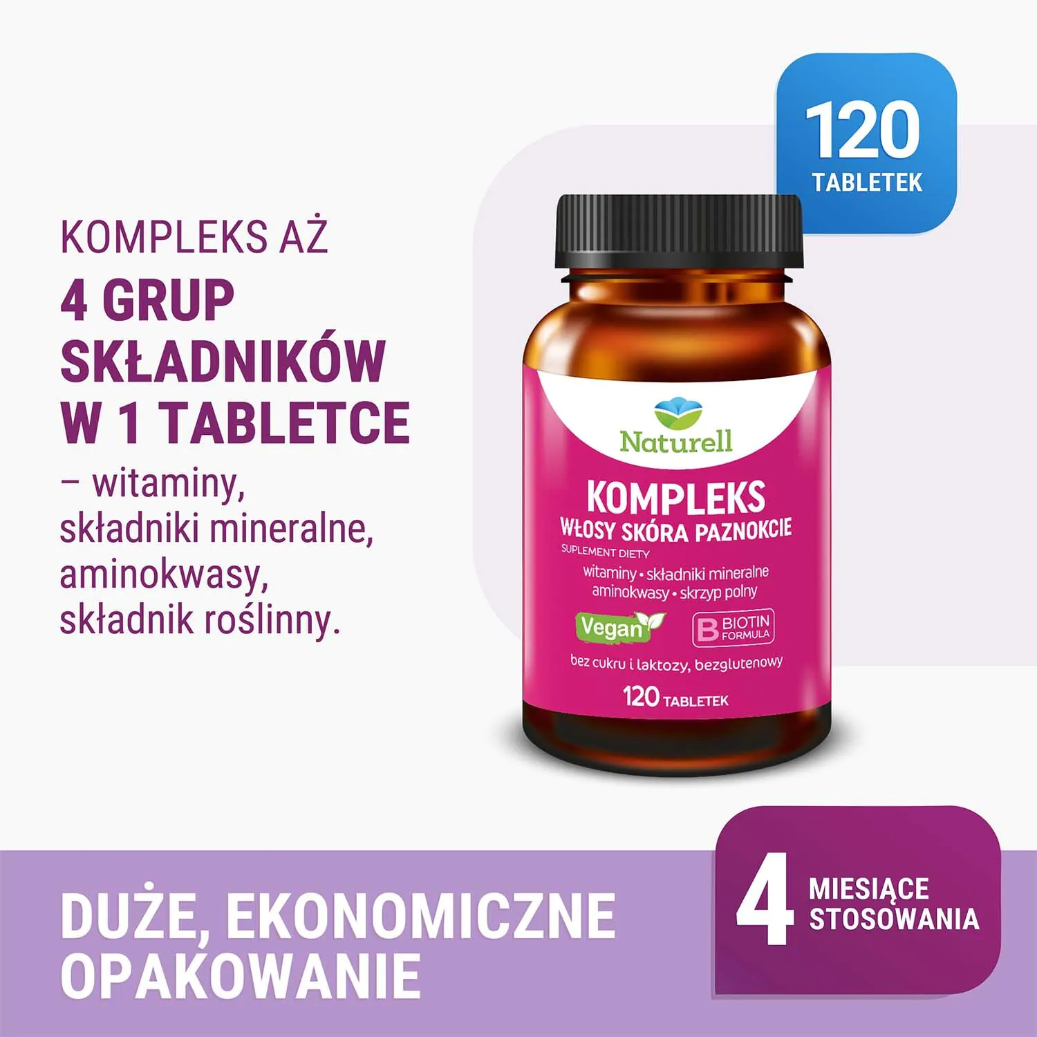 Naturell Kompleks Włosy Skóra Paznokcie 120 tabletek