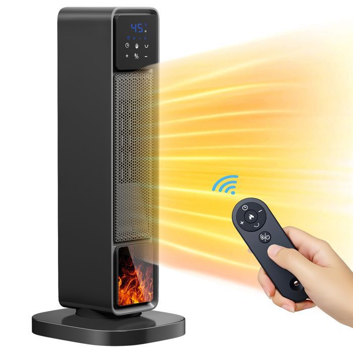 Chauffage d'appoint 2200W, 3 Modes Chauffants, 180° Oscillation, Affichage LED, Effet de Flamme, Minuterie, pour Maison, Bureau