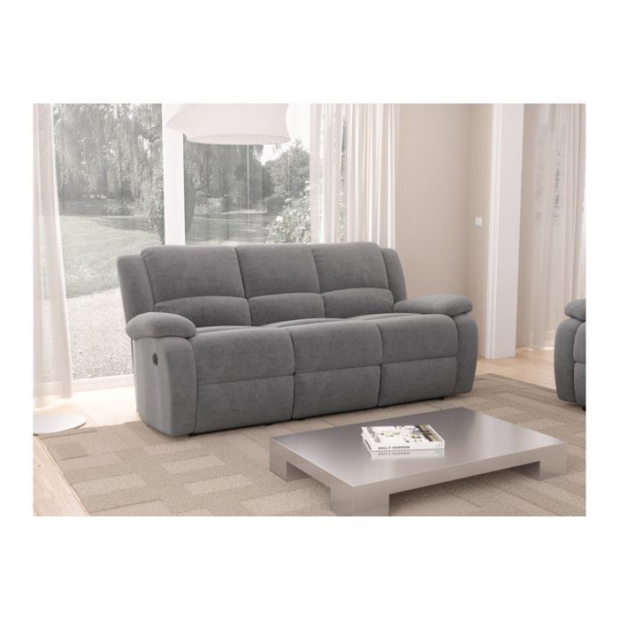 Canapé de Relaxation électrique 3 places Microfibre LEO - L193 x 93 x 96cm - LOUNGITUDE