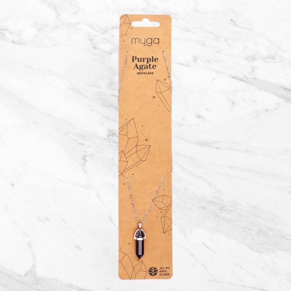 Colar Myga banhado a prata - Pingente de ágata roxa