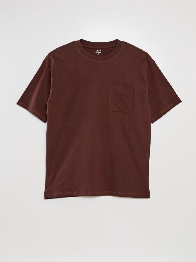Camiseta folgada de cor sólida - MARROM