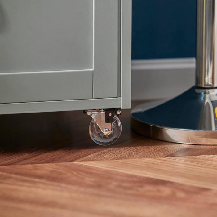 Carrito de cocina SoBuy con ruedas, cajones y botellero, mueble de cocina compacto, encimera de madera gris, 67x86x38 cm