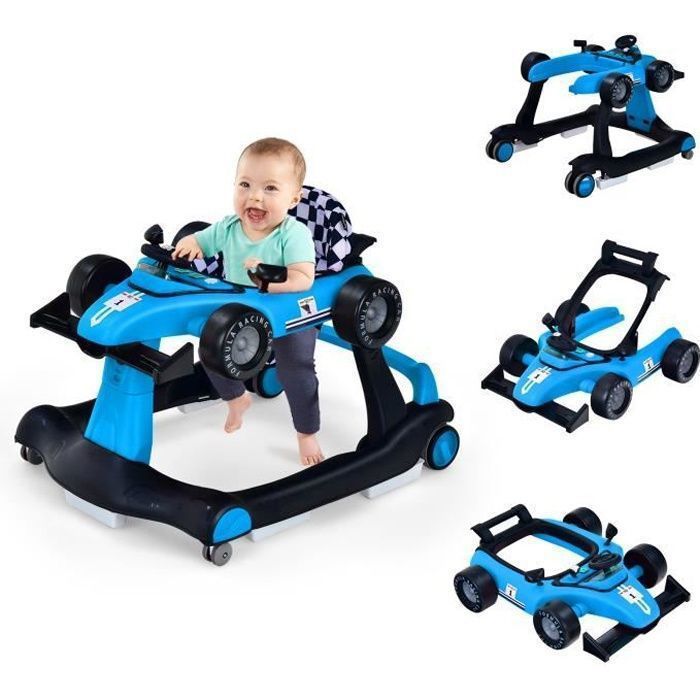Andador plegable 4 en 1 para bebés COSTWAY - Altura y velocidad ajustables - Caja de música con luz - 6-18 meses - Ruedas silenciosas - Azul