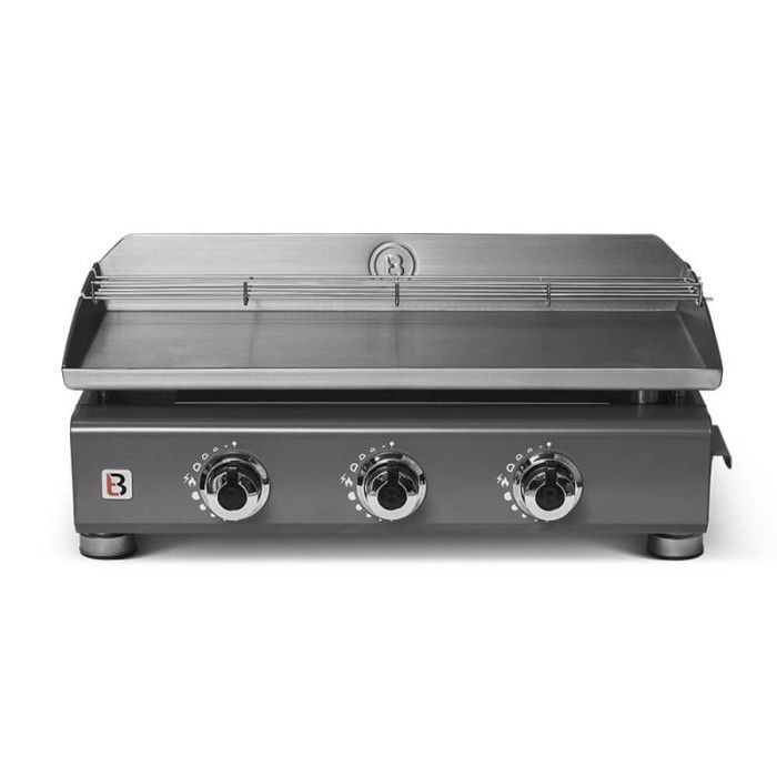 Plancha de gas Silvia IIG de 3 quemadores de acero inoxidable – Brasero By Favex - 7,5 kW – Placa de acero inoxidable de 5 mm – 67 x 34 cm – De 8 a 10 personas