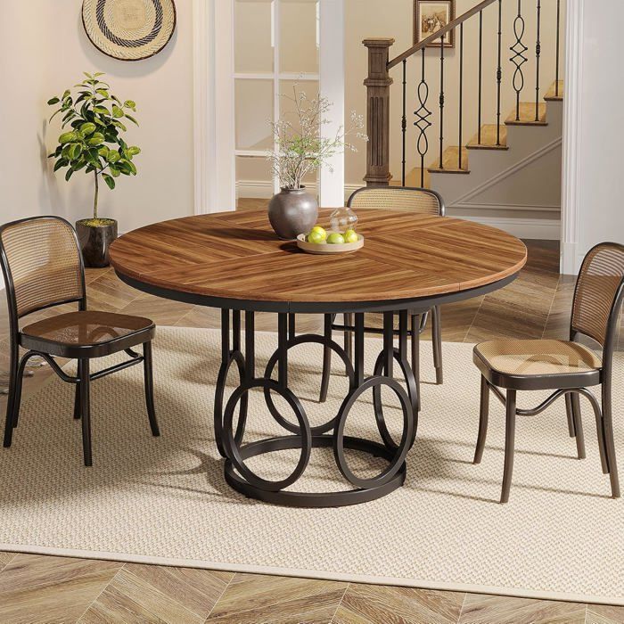 Tribesigns ronde eettafel voor 4 personen - 120 x 120 x 75 cm - met metalen poten - ronde keukentafel - bruin
