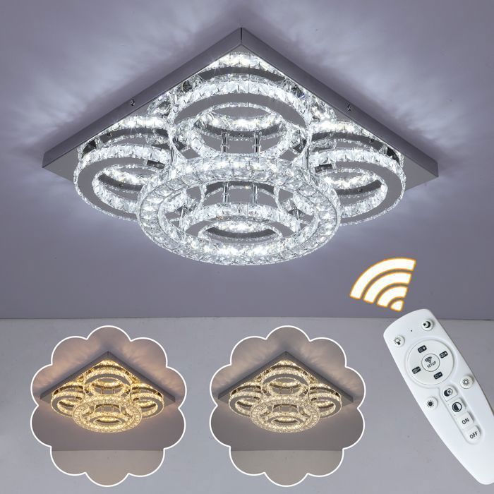 lustre cristal k9 led salon moderne plafonnier télécommande dimmable 3 couleurs