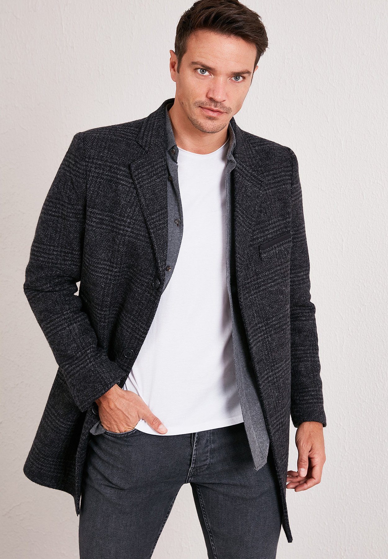 Buratti BUTTON-DOWN - Klassieke jas - antracietkleurig ruitpatroon