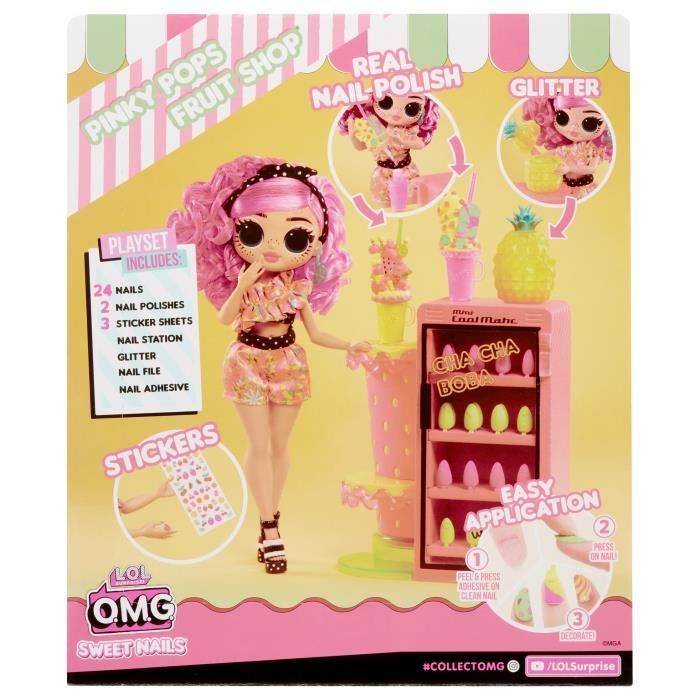 LOL Surprise OMG Sweet Nails™ - Nail Bar - Bambola alla moda Pinky Pops Fruit Shop - Tema frutta - Età 4+
