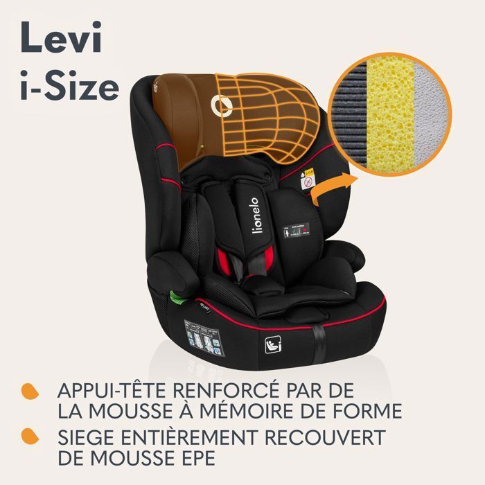 LIONELO Levi i-Size Convertible Babyschale – 76–150 cm – Gruppe 1/2/3 – Schwarz