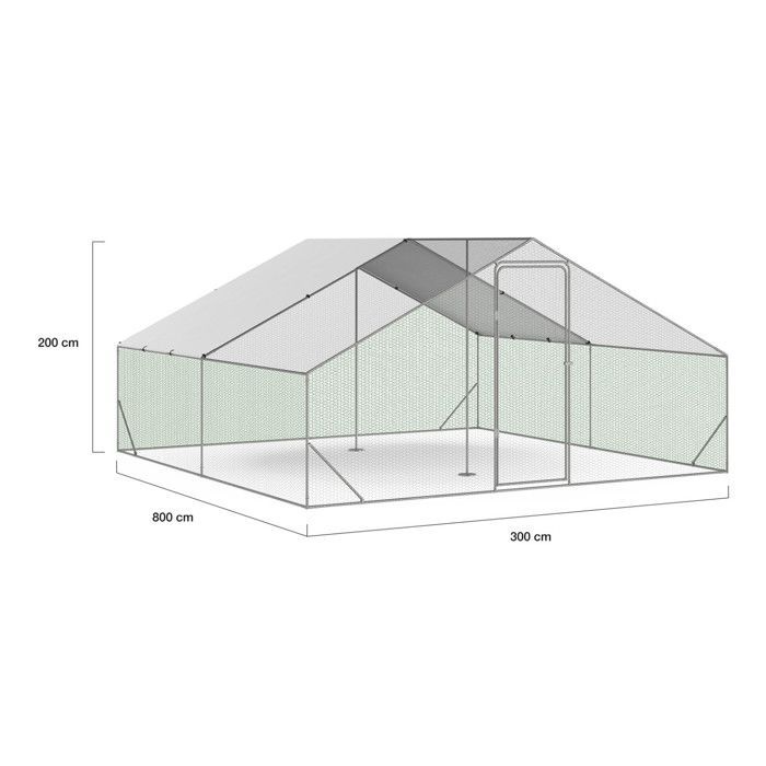 IDMARKET Enclos poulailler 16 m² parc grillagé 4x4 M acier galvanisé