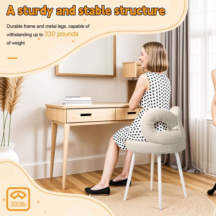 Tabouret de coiffeuse - CREMLANK - Chaise de Bureau - Robuste - Acier carbone - 37X37X46CM - BLANC