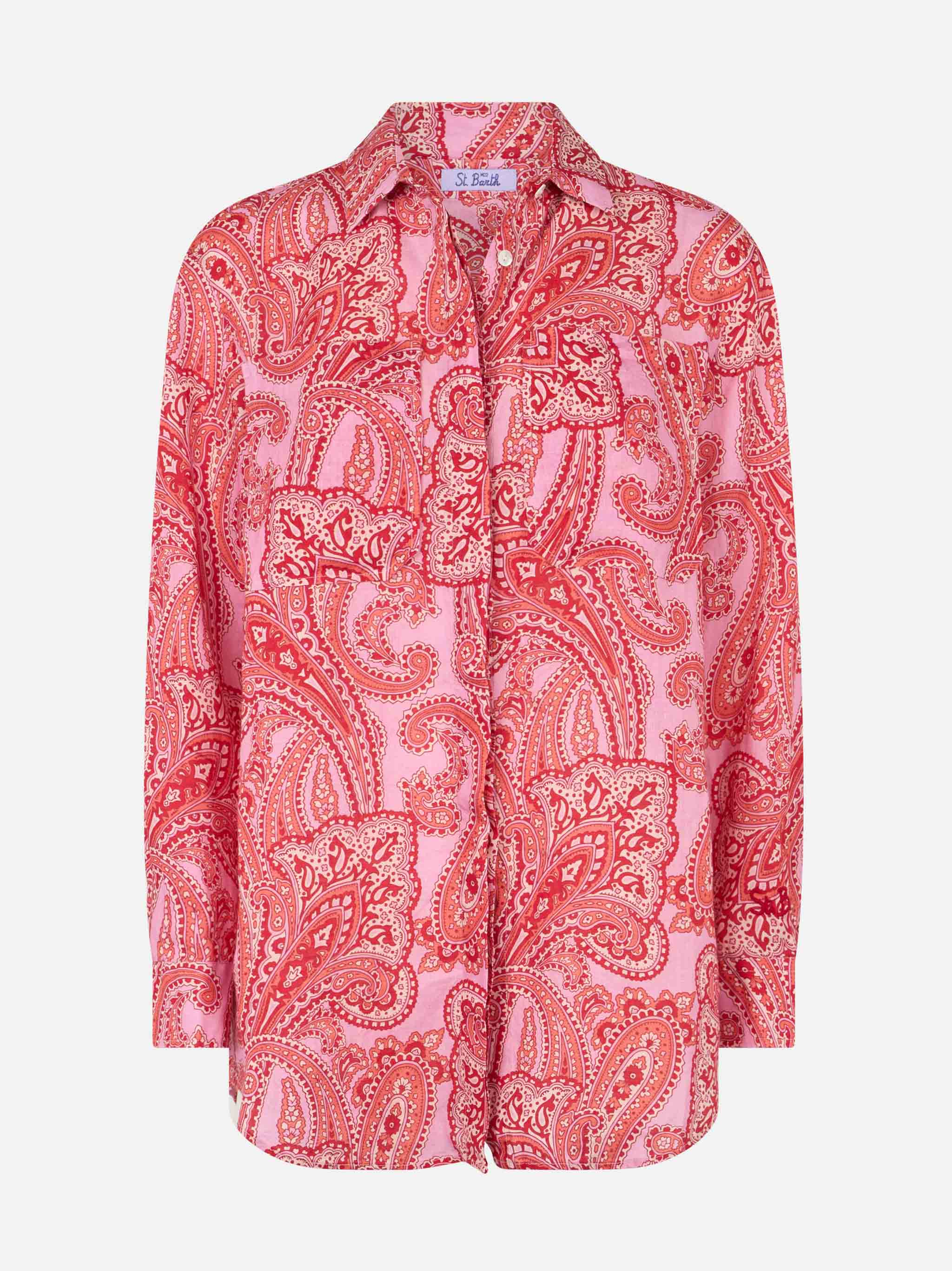 Alodie damesblouse van linnen met paisleyprint en zakken