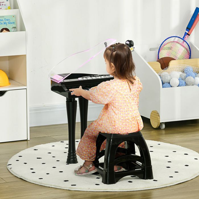 Piano electrónico infantil AIYAPLAY - 32 teclas multifuncionales, taburete pequeño, tapa con luz LED - Plástico - Negro