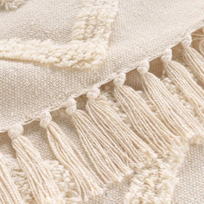 Plaid à franges 125 x 150 cm – Tissé en coton/polyester texturé Inca