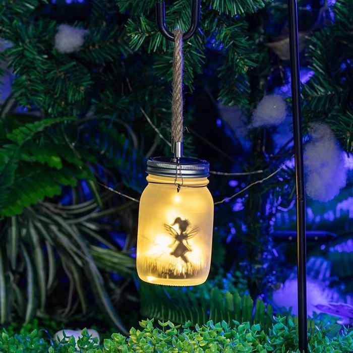 Set van 2 buitenlantaarns op zonne-energie - Decoratieve Mason Jar-lamp op zonne-energie voor feesten, tuinen en buitendecoratie (warm wit)