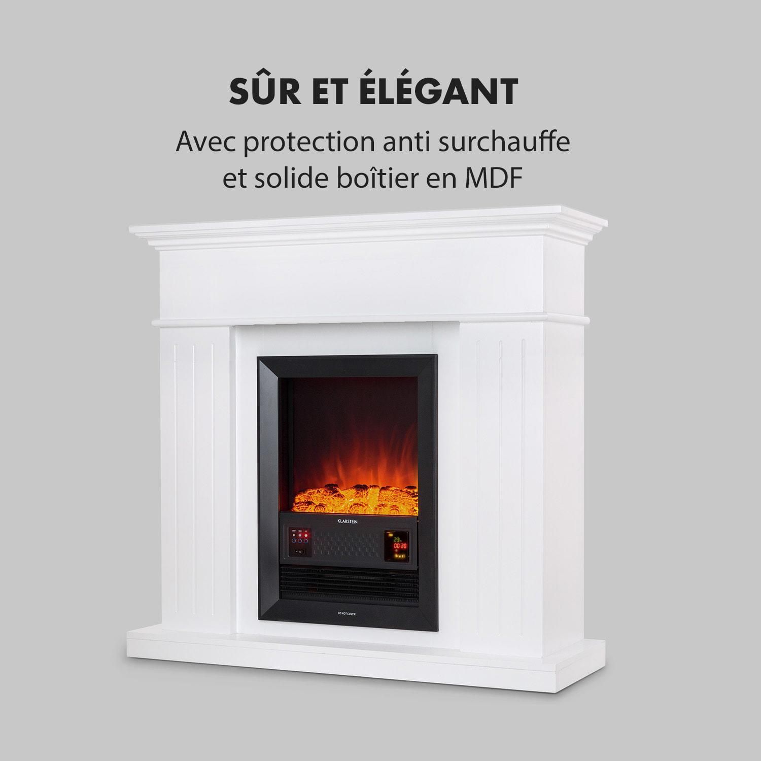 Klarstein Chamonix Cheminée électrique à radiateur soufflant 2000 W , pour 40m² , minuterie hebdomadaire , télécommande -Blanc