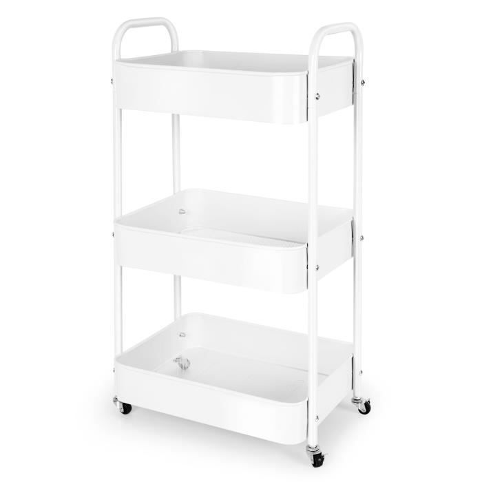 Carrito de almacenamiento - Blanco - 3 niveles - Ruedas - 41x30,5x76 cm - Armario de cocina