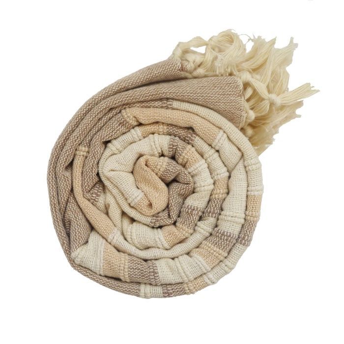 Tendance Perso - Plaid jeté de canapé / jeté de lit tissé - AKOLA - 125x150 cm - Ecru - 100% coton - grand boutis en camaïeu