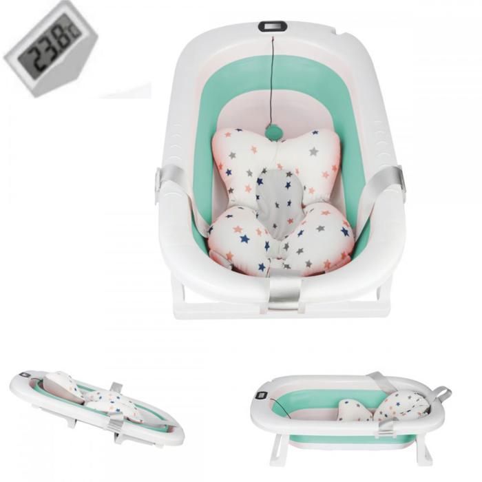 Bañera para bebés - Bañera infantil - MIPAN - Con cojín de baño + termómetro incorporado - Antideslizante + Plegable - Verde