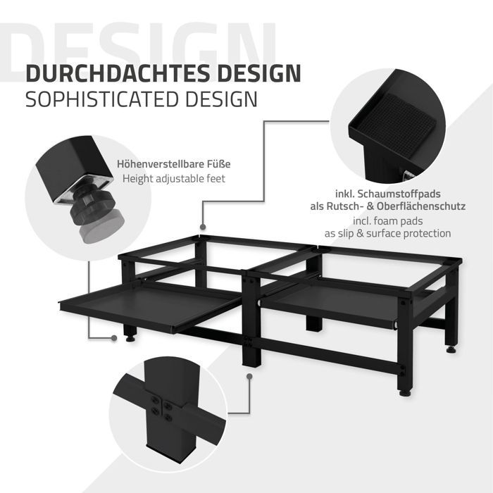 Lot de 2 supports de machine à laver avec plateau extensible Noir acier ML-Design