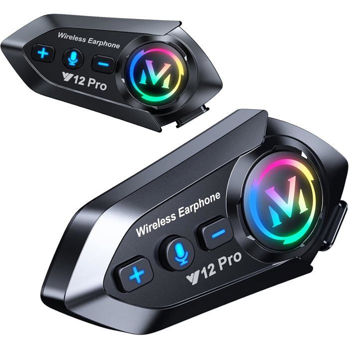 2 x Kit de intercomunicación para motocicleta Bluetooth 5.4 para casco de motocicleta, sistema de comunicación para motocicleta con audio multitarea y doble chip, IP56