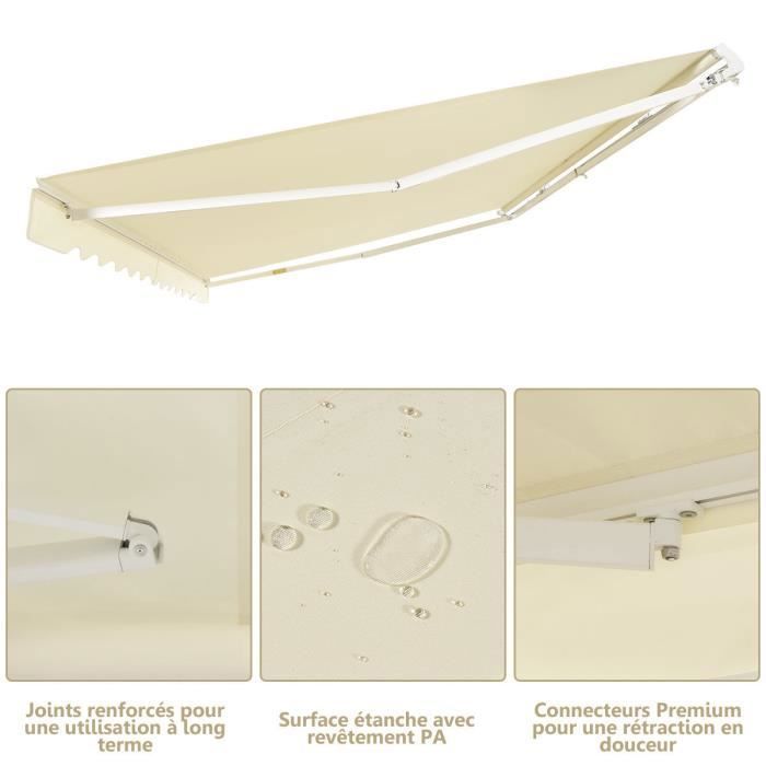 COSTWAY Store Banne de Balcon Rétractable 4 X 2,5M avec Tissu Résistant aux UV et à l'Eau,Cadre en Aluminium Angle Réglable 5-35°