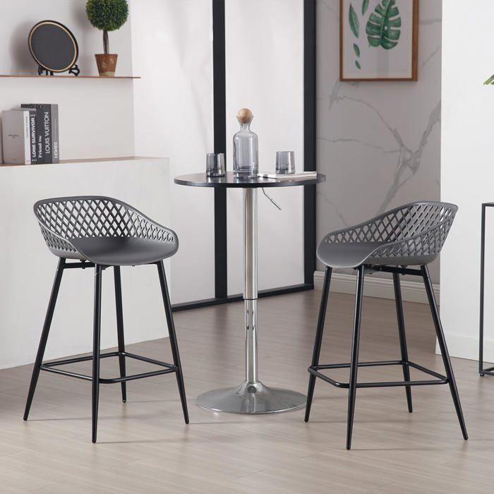WOLTU Juego de 4 taburetes de bar, sillas altas, respaldo abierto, asiento de plástico, patas de metal, gris W0ATT0604-4