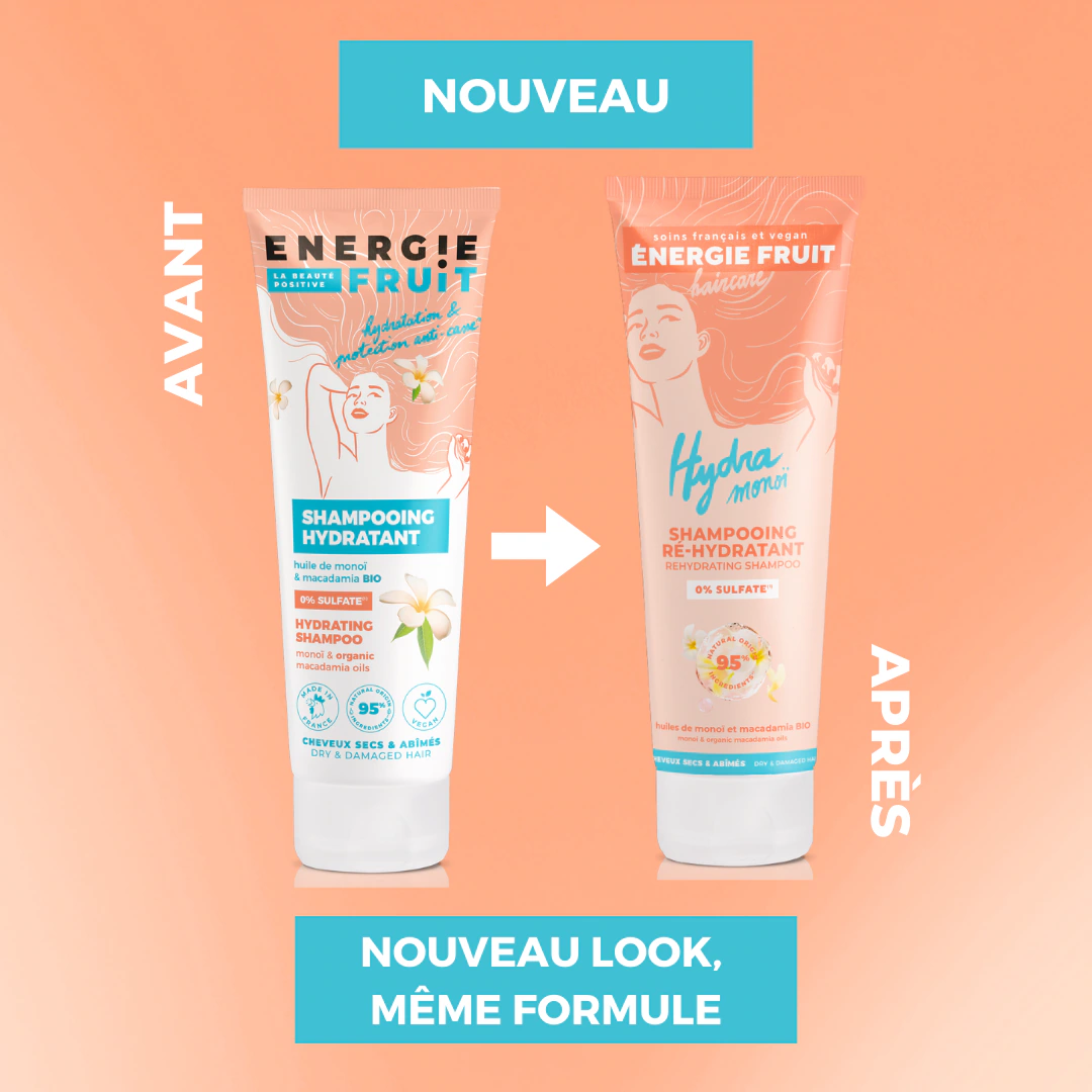 Energie Fruit shampooing hydratant sans sulfate - cheveux secs et abimés - monoi & huile de macadamia bio