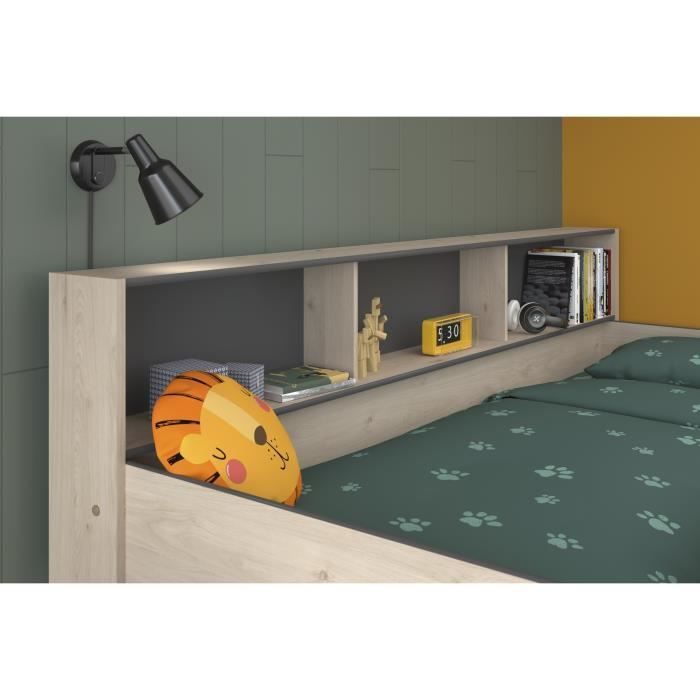 PARISOT Lits superposés enfant - Décor Chêne Jackson et Gris Ombre - Sommiers inclus - 2 x 90 x 200 cm - JIM