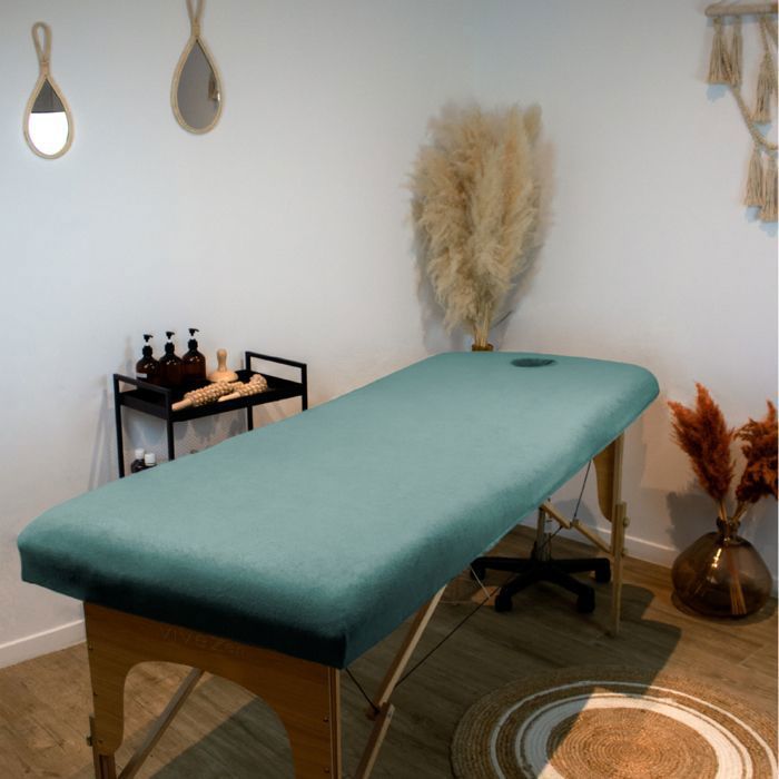 Drap housse de protection en éponge pour table de massage - Bleu pastel - Vivezen