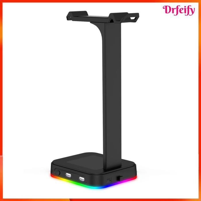 Soporte para auriculares gaming RGB Akozon con puerto para auriculares supraaurales, negro