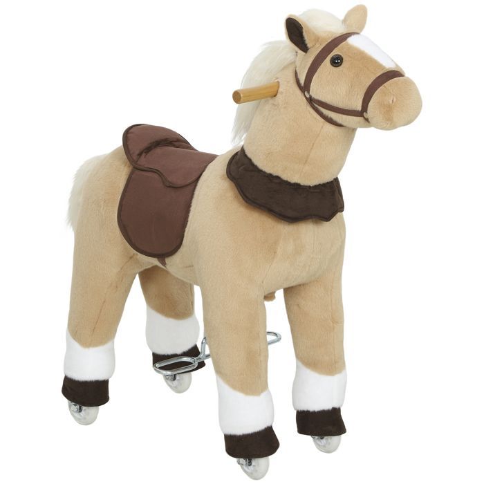 Cavallo a dondolo - animale a dondolo - AIYAPLAY - su ruote, con sella e finimenti - peluche corto - 72 x 32 x 80 cm - marrone
