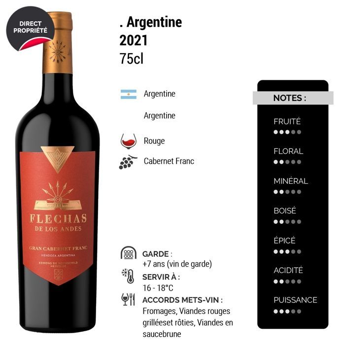 Edmond de Rothschild Argentina Mendoza Flechas de Los Andes Gran Cabernet Franc 2021 - Vinho Tinto da Argentina (3x75cl)