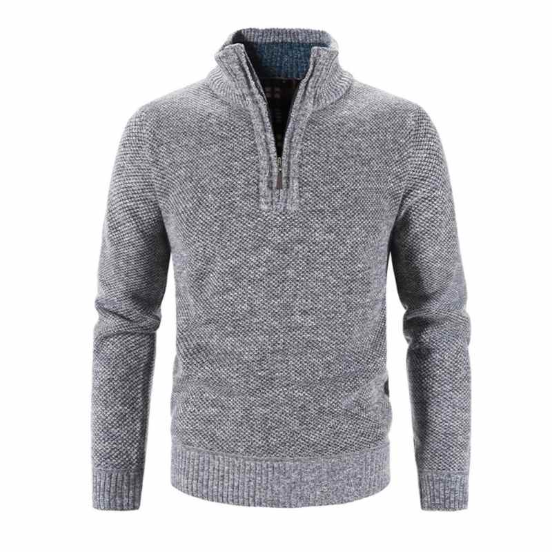 Jednokolorowy męski sweter z dzianiny na jesień i zimę, długi rękaw, golf, zamek błyskawiczny pod szyją, męska bluza, odzież wierzchnia