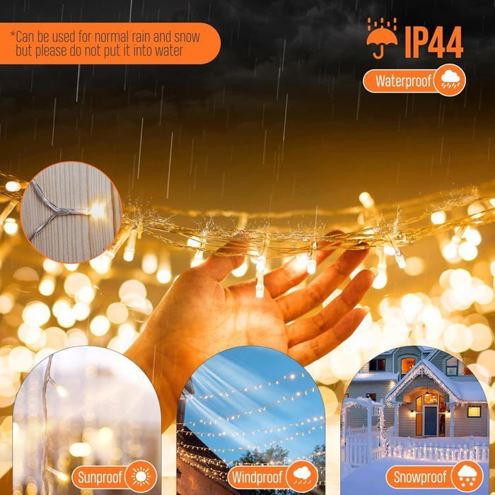 Guirlande Lumineuse Intérieur Extérieur Led 25M-200 Led Avec Télécommande Et Minuterie,8 Modes D'Éclairage Étanche Ip44,Blanc Chaud