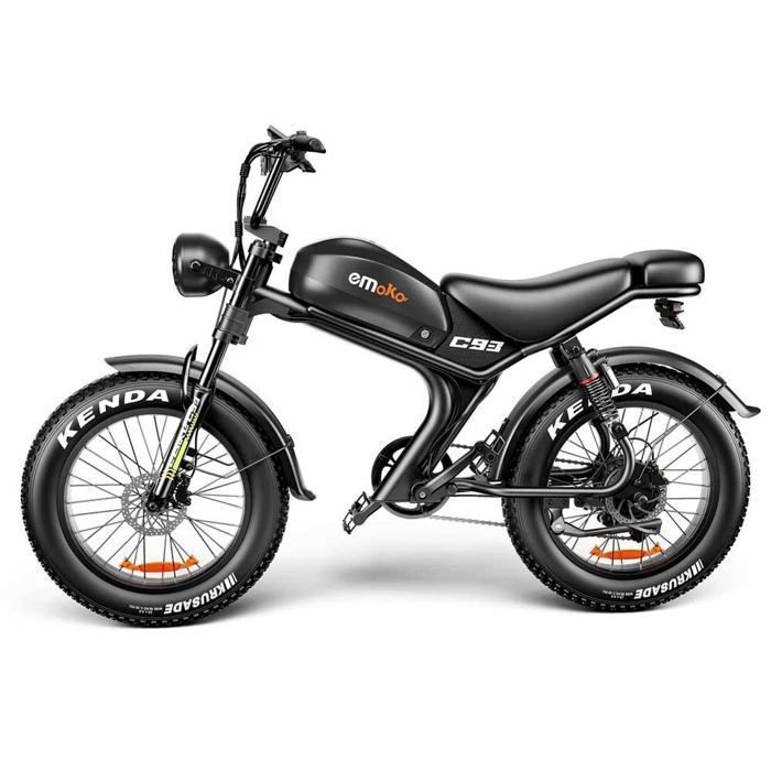 Vélo électrique Emoko C93, moteur 1000W, batterie 20AH, pneu 20''*4.0, 50KM/H, 7 vitesses, Noir