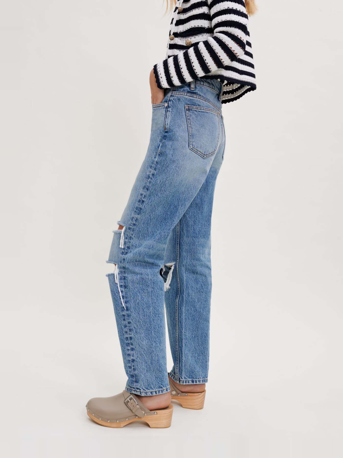 Losvallende, gerafelde denim - Blauw