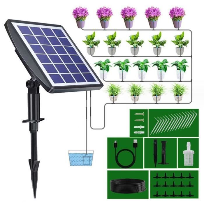 Sistema de riego automático con energía solar, kit de riego por goteo, con temporizador para balcones, terrazas y jardines.